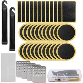 WNXBFO 41 Piece Set Puncture Repair Kit, Including Glueless Bike Tube Patches In Round, Square, And Rectangle Shape - Includes 2 Tire Levers, 4 Tire Rubbing Pads﻿