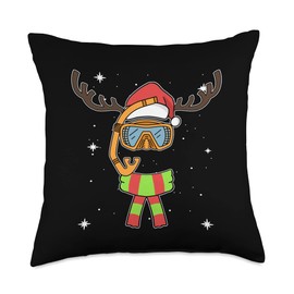 Christmas Scuba Diving Mask Reindeer Funny Santa Claus Diver Throw Pillow