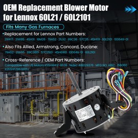 60L21 Furnace Blower Motor – Replacement for Lennox 60L21, 60L2101, 29W71, 21W85 – 1/3 HP 115V 1075 RPM Furnace Motor – Compatible with Armstrong, Ducane, Allied, Concord, US Motors K55HXHFZ-8638