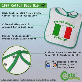 Toddler & Baby Bibs Burp Cloths Not Yelling I'm Not Yelling I Am Italian Italy Countries Cotton Baby Items for Baby Girl & Boy White Green Design Only