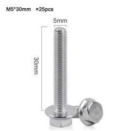 Flange Screw Hex Screw Pack of 25 M5 x 30 mm Rounded Head Screws Full Thread Stainless Steel Screws A2 with Flange Rustproof Suitable for Various Applications (M5 x 30 mm 25 Pieces)