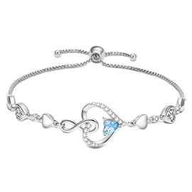 E-AOCJMH 925 Silver Infinity Heart Birthstone Bracelets for Women Simple Adjustable Infinity Bracelet Fine Jewelry for Birthday Valentine‘s’ Day for Daughter Mom Wife (Mar.)