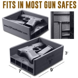 EZ Pistol & Mag Holder Cubby, Compact Handgun and Magazine Organizer for Shelf, Nightstand, or Gun Safe, Pistol Rack, Bedside Gun Storage, Fits Most Handguns and Mags - Single Unit