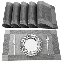 Lumaca Washable Placemats, Set of 6 Place Mats Made of 70% PVC and 30% Polyester, Non-Slip, Heat Resistant, for Kitchen Table, Grey