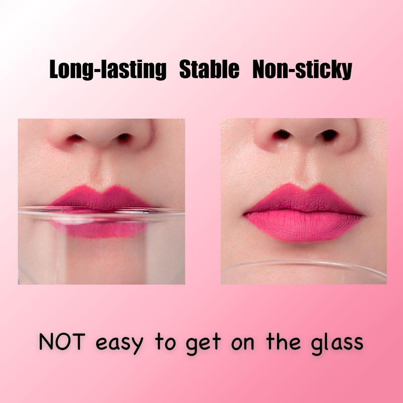 Velvet Matte Bright Hot Pink Liquid Lipstick, Waterproof Quick-Drying Non-Sticky