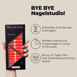 Original Miss Sophie Nail Wraps, Too Hot For You, 24 Ultra Thin Nail Polish Strips Plain, For Fingers and Toenails, Sticks to Natural as well as Painted, Acrylic, Gel and Shellac Nails