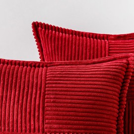 MIULEE Cordur Cushion Covers Pack of 2 Christmas Decorative Modern Patchwork Throw Pillow Covers Soft Pillowcase Cushions for Home Winter decor Sofa Couch with Invisible Zipper Red 40x40cm