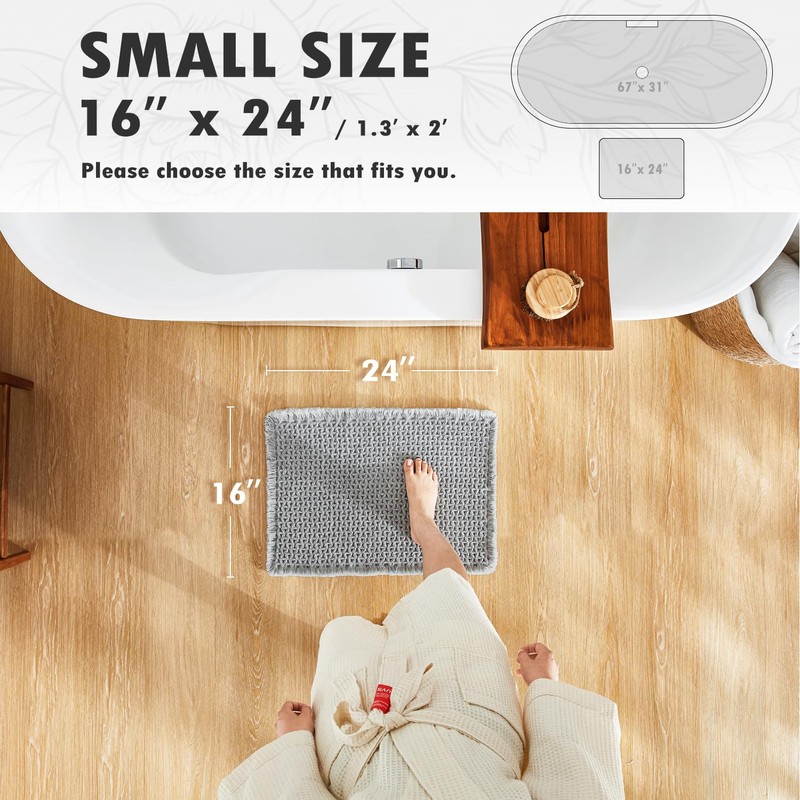 TYUU Boho Bathroom Rugs, Super Absorbent Non Slip Waffle Bath