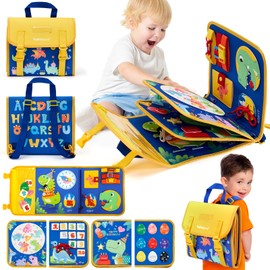 hahaland Toddler Toys Busy Board, Montessori Toys for Baby Boys, Boy Birthday Gift 18 in 1 Preschool Learning Activities with 12 Life Skills-Numbers,String Beads,Shapes,Colors,Puzzles,Alphabet