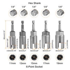 HARFINGTON 5pcs H11/13/15/17/19 Wing Nut Driver Set 11mm/13mm/15mm/17mm/19mm Metric 6-Point Socket 1/4" Hex Shank Power Deep Slot Wing Nut Drill Bit Wrench for Panel Nuts Bolts Screw Eyes