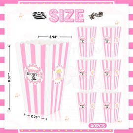K KUMEED 40 pcs Movie Night Large Popcorn Favor Boxes,7.8 Inches Tall Pink & White Striped Popcorn Bowls Popcorn Buckets Popcorn Bags for Movie Theater Movie Night Favors Movie Theme Party Supplies