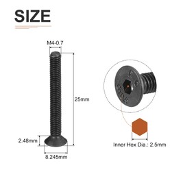 DTGN M4-0.7x25mm Flat Head Socket Cap Screws, 100 Pack Hex Socket Flat Head Screws Carbon Steel Black Oxide, Full Thread, Countersunk Bolts