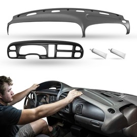 DASHSKIN Molded Dash Skin Cover & Bezel Cover (NOT Replacement Parts) Compatible with 99-01 Dodge Ram 1500 (99-02 Ram 2500 & 3500) in Agate Grey- Made in The USA