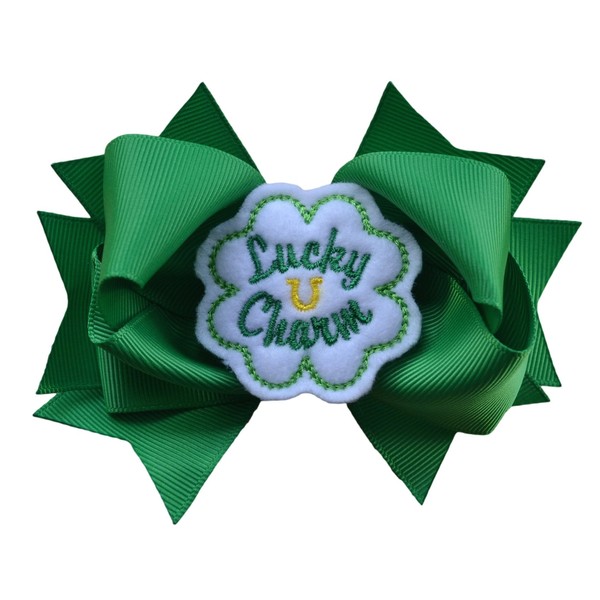 Lucky Charm Shamrock St. Patrick's Day 4.5 Inch Hair Bow - Emerald Green