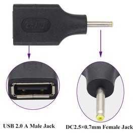 AAOTOKK (2 Pack DC 2.5 × 0.7mm to USB DC Power Adapter USB 2.0 A Female to DC 2.5×0.7mm Male 5 V DC Power Charge Barrel Connector for Tablet,Access Control Attendance,Electronic Dog.(F/2.5x0.7)