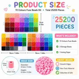 72 Colors 25200 PCS Fuse Beads, for Crafts, Suitable for Creating Keychains and Decorative Items