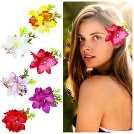 Cinaci 6 Pieces Hawaiian Beach Artificial Tropical Orchid Flower Alligator Hair Clips Barrettes Hairpins Accessories for Women Girls (Multicolor S2)