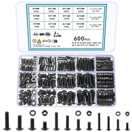 TOOINKCV 600 Pcs M3 M4 M5 Metric Screws Bolts and Nuts and Washers Assortment Kit, Button Head Hex Socket Head Screws Nuts and Bolts and Flat Washers, Metric Machine Screws Assortment Kit