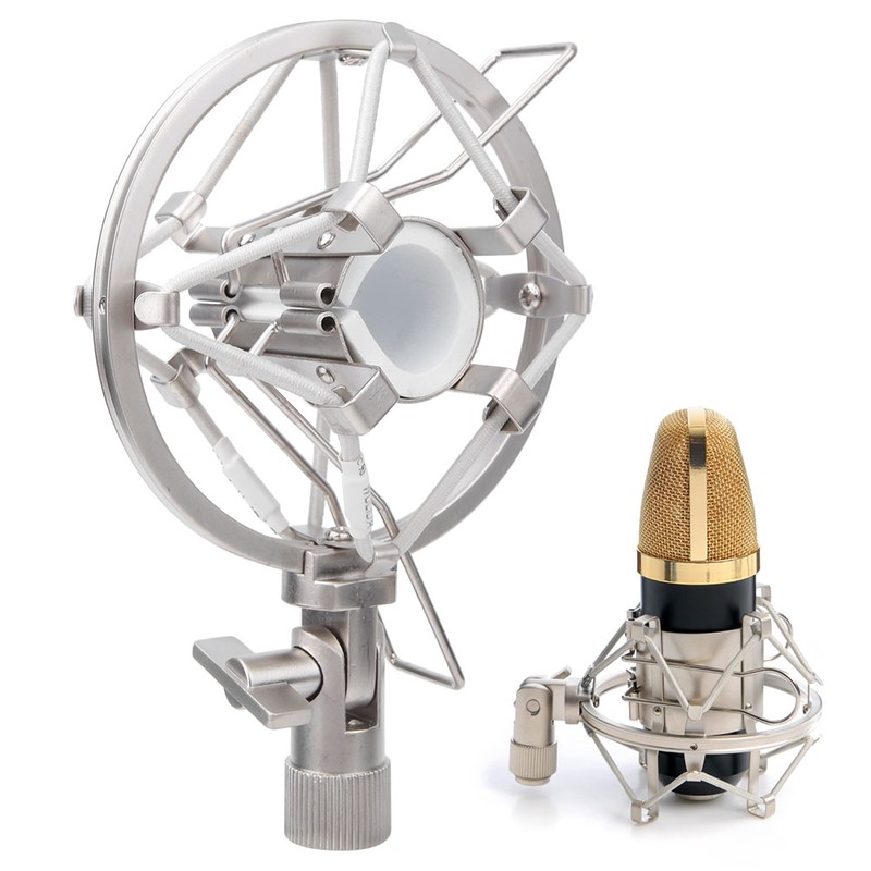 Microphone Mount Holder Silver Metal Shock Mount Stand for KTV
