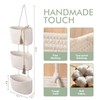 Wall Hanging Rope Baskets 3-Tier Boho Organizers (White & White,