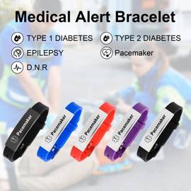 Medical Alert Bracelet for Women Men, Adjustable Medical Alert ID Silicone Wristband for Pacemaker Purple