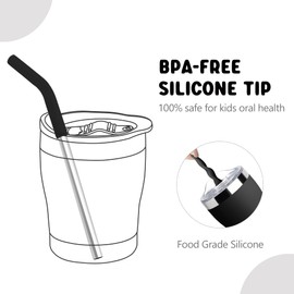 Mollcity Kids Tumbler with Straw 9 oz Stainless Steel Double Wall Vacuum Insulated Cup with Leakproof Lid, Metal Travel Mug with Silicone Pad, BPA and Sweat-Free(Black)