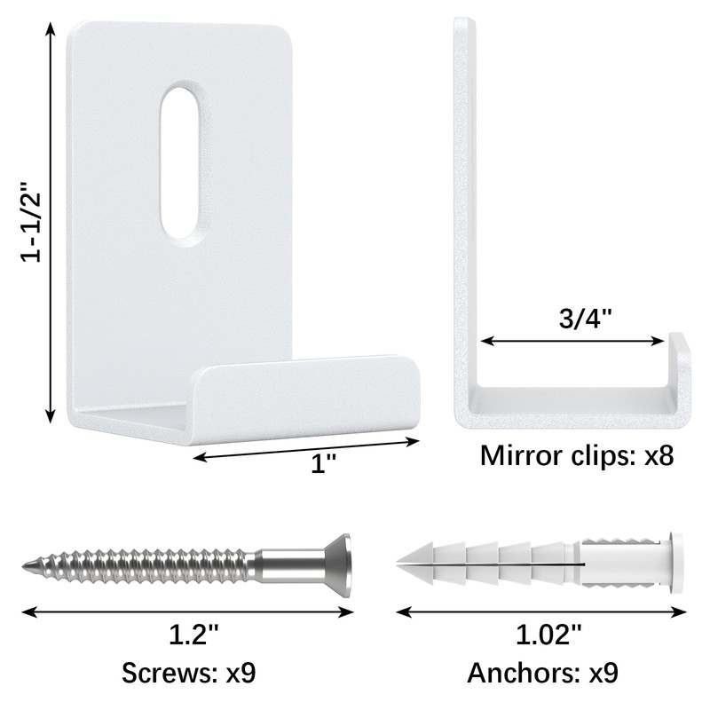 Difenni Metal Mirror Clips 3/4 Inch Wide Channel Mirror Clips