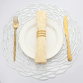 Evevda centros de mesa plateados redondos para la mesa del comedor, juego de 6 centros de mesa de plástico metálico de vinilo, antideslizantes, fáciles de limpiar, para la cocina, decoración de mesa