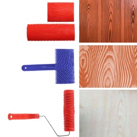 NUWIQ 4 Pieces Wood Grain Tool, Rubber Painting Tool for Wall Decoration, DIY Wall Decorations, Red, Blue