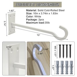 QIEGL 10inch Heavy Duty Plant Hangers Outdoor or Indoor Bird Feeder Hanger Shepherd Hooks 2pcs White Metal Wall Hook for Hanging Plant Bracket, Lantern, Flower Basket, Wind Chimes