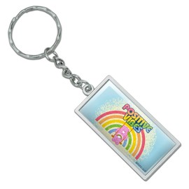 GRAPHICS & MORE Care Bears Cheer Bear Positive Vibes Rectangle Keychain in Chrome Plated Metal