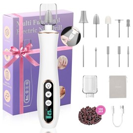 Karrong Kit profesional de manicura y pedicura, lima de uñas eléctrica inalámbrica, taladro de uñas con luz LED de 360° y pantalla LCD, taladro de uña