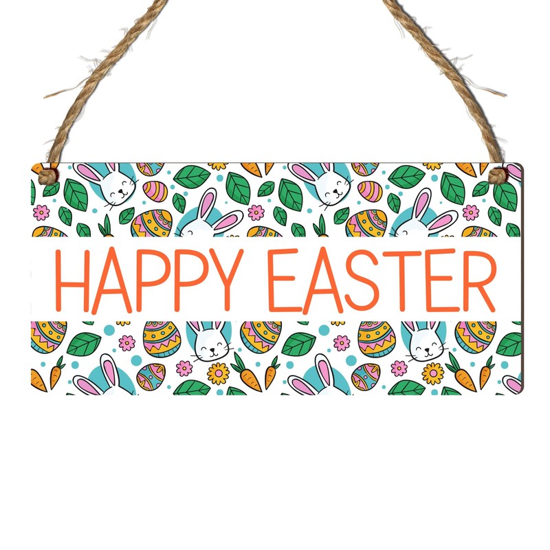 Happy Easter Vibrant Wooden Rectangle Plaque - Easter-Themed Decor for