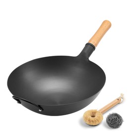 13.4-Inch Round-Bottom Wok – Professional Chef’s Stir-Fry Pan with Wooden Handle