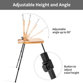 Falling in Art Large French Style Easel - Portable Field and Studio Sketchbox, Plein Air Adjustable Tripod Easel with Detachable Drawer for Display, Painting, Sketching