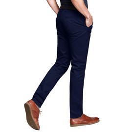 Match Mens Slim Tapered Flat Front Casual Pants (34, Dark Blue)