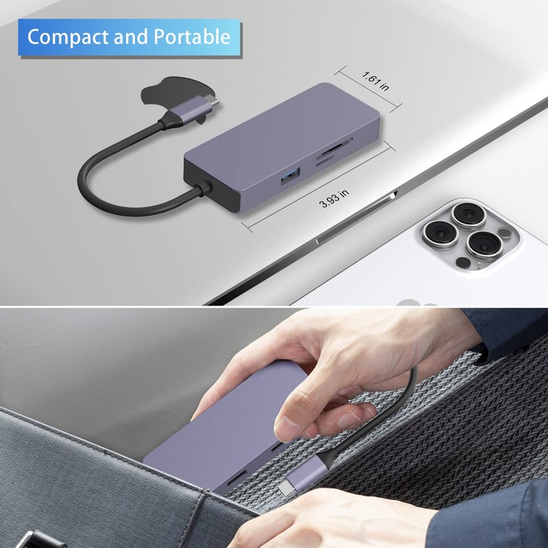 USB C Hub, AYCLIF Docking Station, 6-in-1 USB-C Adapter with