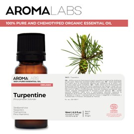 BIO - Turpentine Essential Oil - 10mL - 100% Pure, Natural, Chemotyped and AB/Cosmos Certified - AROMA LABS (French Brand)