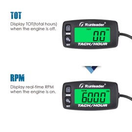 Runleader Gas Engine Hour Meter, Maintenance Tachometer for Riding Lawn Mower Tractor Generator Chainsaws Marine ATV Motorcycle Snowmobile Air Compressor(Button-BK)