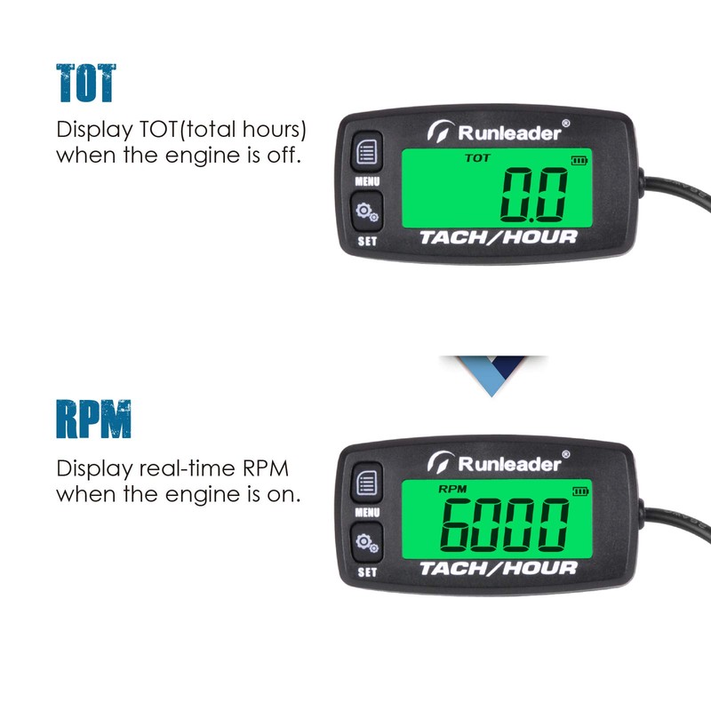 Runleader Gas Engine Hour Meter, Maintenance Tachometer for Riding Lawn