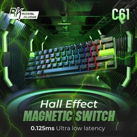 RK ROYAL KLUDGE C61 Wired Gaming Keyboard 60% Mechanical Keyboard with Hall Effect Magnetic Switch 8000Hz Polling Rate Rapid Trigger RGB Backlit, 61 Keys, Black Green