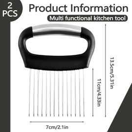 Stainless Steel Onion Holder for Slicing, 14 Prongs Manual Onion Slicer Holder Cutter, Kitchen Tomato Vegetable Slicing Tool Accessories for Lemon Avocados Fruits Eggs Tenderizing Meat (2 Pack)