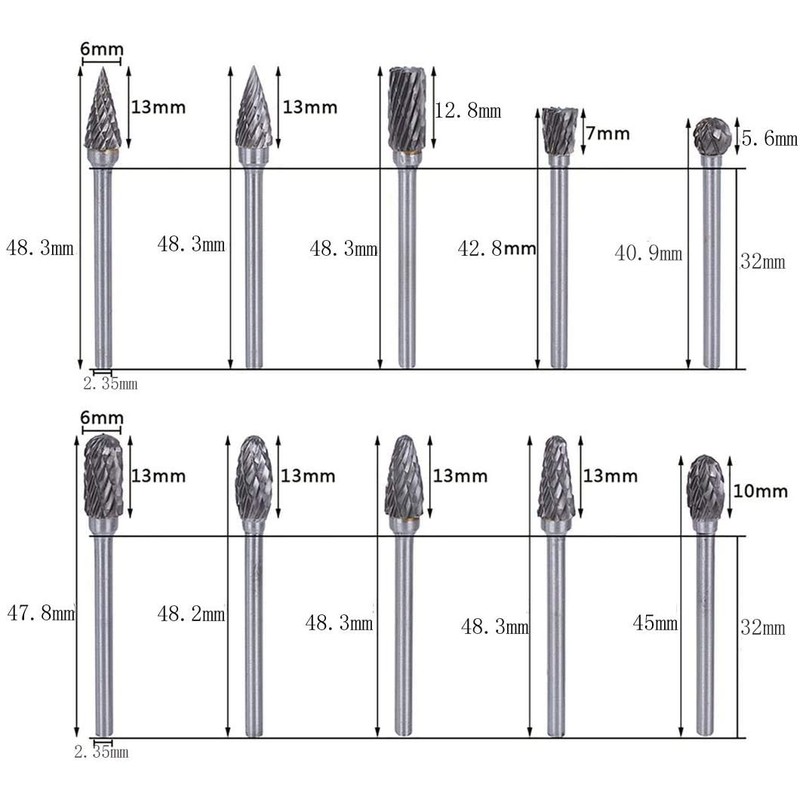 Set of 10 Carbide Bar Tungsten Bar Drill Cutter Shank
