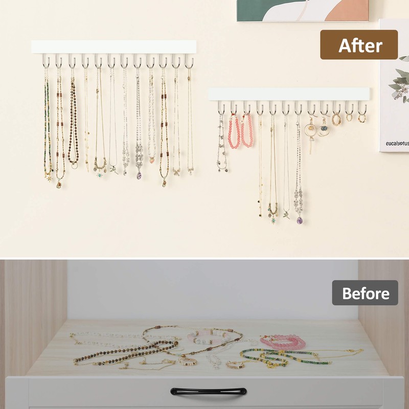 ZEDODIER 2 Pack Necklace Organizer Wall Mount, Wooden Jewelry Hanger