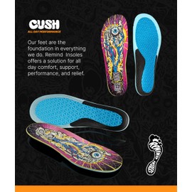 Remind Insoles CUSH Impact | Reflexology | Shoe Inserts for Mid-High Arch Support | Skateboarding & Snowboarding | Walking, Hiking, Running | Lightweight Comfort | Mens Size 11-11.5