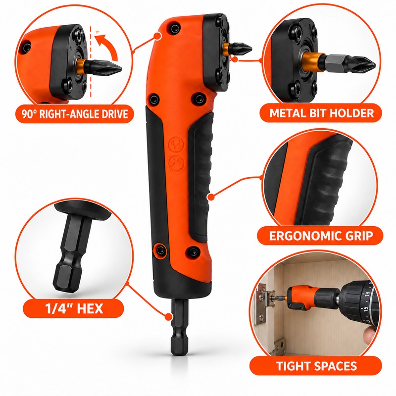 90 Degree Right Angle Drill Bit Adapter, Quick-Change Screwdriver Bit