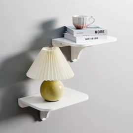 WELLAND 11.8" x 8.25" White Wall Mounted Desk Small Floating Shelves Set of 2 Folding Wall Shelves Drop-Leaf Table Fold Down Desk for RV, Camper, Loft Beds