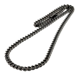 e-Jeweler Titanium Curb Necklace, 2 Sides Cut, Black IP Plating, Hypoallergenic