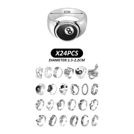 BEIBXHQQ 24 Pieces Vintage Rings, Vintage Finger Rings, Silver Ring Set, Adjustable Rings, Unisex Rings, Punk Rings, Gothic Rings, Snake Rings, Adjustable Cool Gothic Stacking Rings