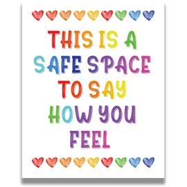 Govivo School Psychologist, Counseling Office Decor - This Is A Safe Space Kids Mental Health Wall Decor - Teacher Supplies for Classroom - Room Decor Aesthetic - Bedroom Decor - 8x10 unframed print